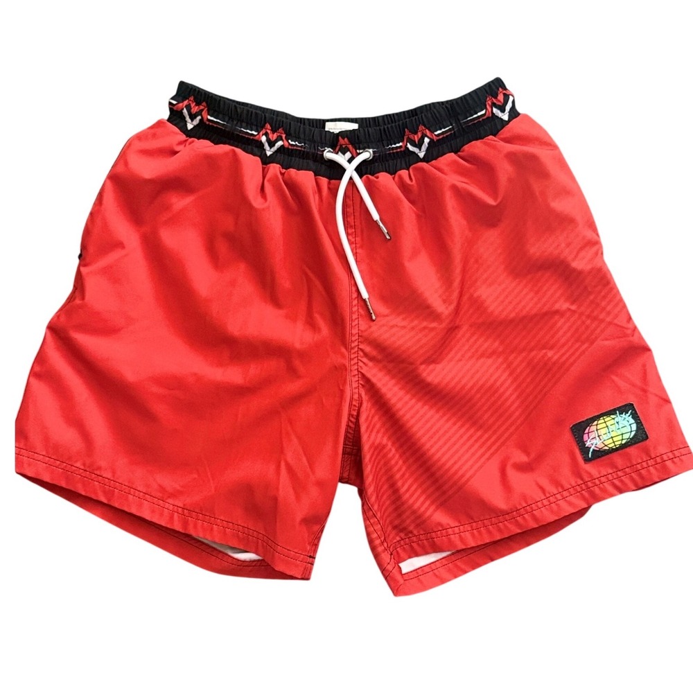 Slunks Mens Red MVVC‎ Swim Trunks Graphic Small Volleyball Athletic Casual